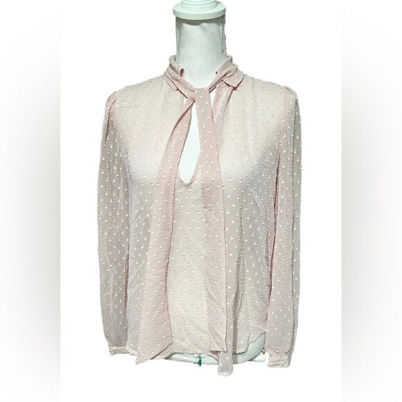 Avec Les Filles Swiss Dot Button Up Long Sleeve Blouse Size S - Picture 2 of 5